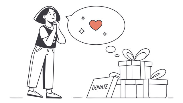 Woman contemplating gift giving and charitable donation.