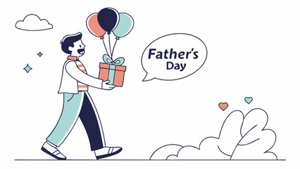 Fototapeta premium A man holding a gift and balloons for Father's Day celebration.