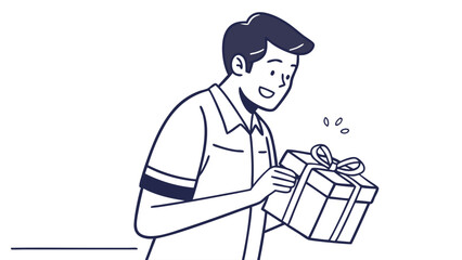 A man is happily opening a gift box, showing excitement and joy.