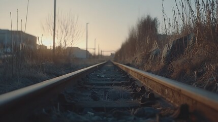 Rail tracks leading into the sunrise.