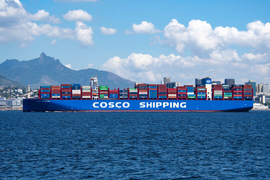 The COSCO Shipping container ship is one of the largest vessels in the world, designed to transport thousands of containers efficiently and safely across the oceans. Guanabara Bay - Rio de Janeiro	