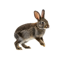 Obraz premium Brown rabbit hopping on white background 