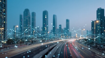 Obraz premium Smart City Digital Network at Dusk
