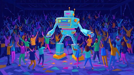 Robot among cheering crowd