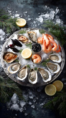 Luxurious Seafood Platter on Ice with Oysters and Shrimp