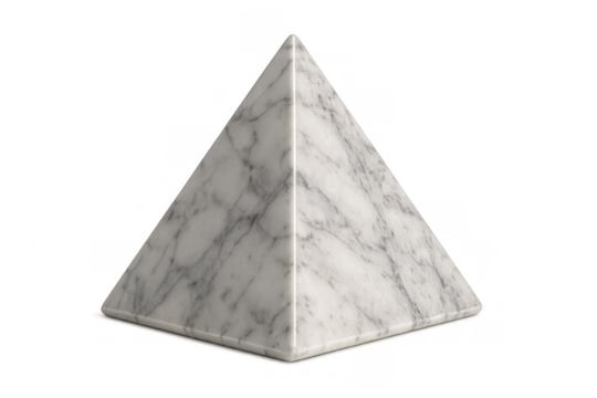 Realistic white marble pyramid standing on a transparent background, perfect for architectural visualizations or history projects