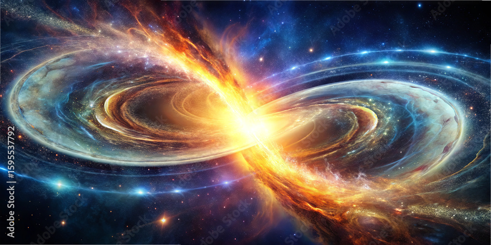 Wall mural two galaxies are merging in a spectacular display of light and energy, creating a stunning explosion