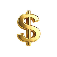 Gleaming golden dollar symbol illustration, finance and wealth concept on transparent background