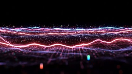 Abstract Electric Waveform Visualization with Dynamic Particle Effects, perfect for digital art - Powered by Adobe