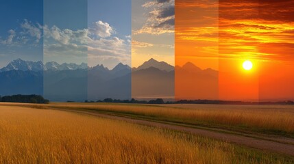 Mountain panorama through the day