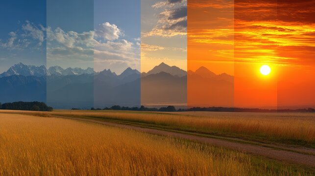 Mountain panorama through the day