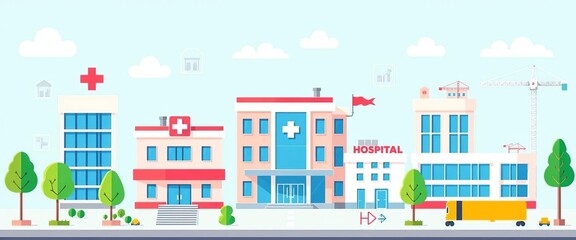 Obraz premium Vector icons depicting hospital and clinic buildings; architectural plans and construction symbols, clinic building, symbol vector