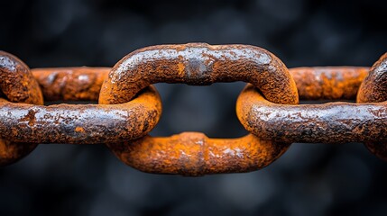 Close-up view of a rusted metal chain link.