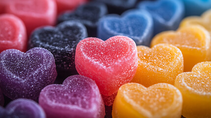 Colorful Heart-Shaped Gummies A Sweet and Vibrant Close-Up