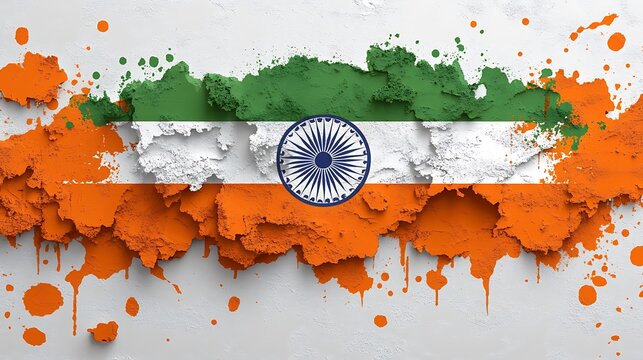 Indian flag design on a weathered wall.