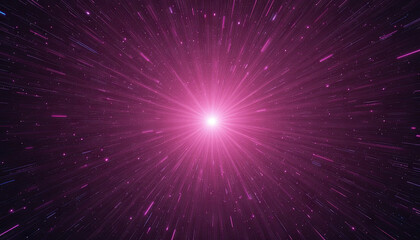 Fototapeta premium A stunning display of cosmic energy is bursting forth with vibrant light in shades of purple and pink. The radiating beams create an enchanting effect, simulating deep space movement