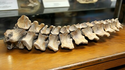 Fototapeta premium A section of a spine specimen displayed on a wooden surface.