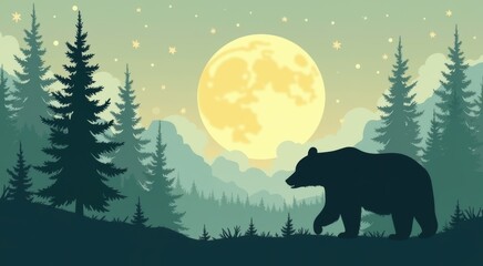 Bear that is walking in the woods at night animal background