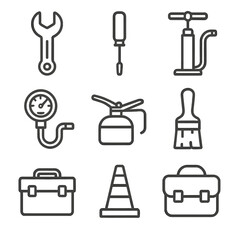 Fototapeta premium Screwdriver vector icons bag tool gauge dockside cleaning icon toolbox brush cone