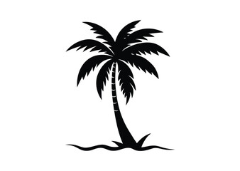 Beach with Palm Tree Silhouette black Vector white Background