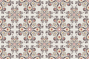 Abstract line shape flowers geometric motif basic pattern continuous background. Oriental style damask floral tile modern lux fabric design textile swatch ladies dress, man shirt all over print block.