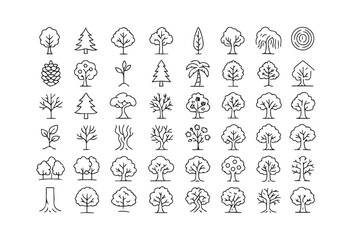 Collection of Linear Tree Icons for Various Applications