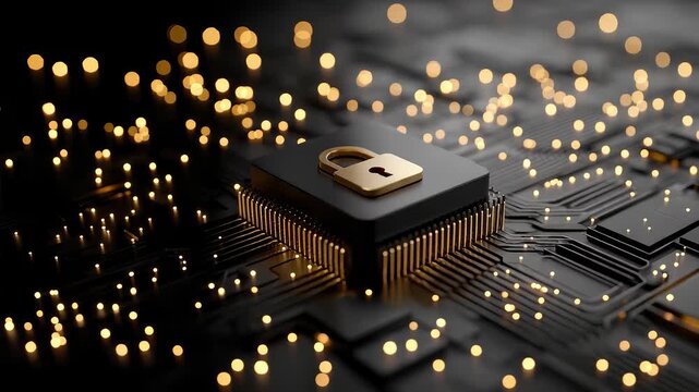Chip Security Lock Symbolizes Data Protection and Privacy