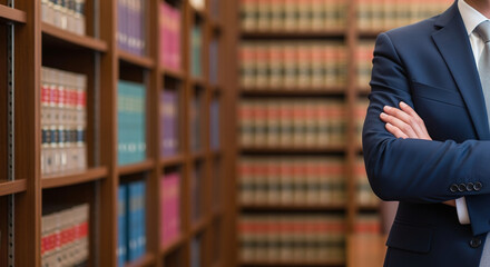 Fototapeta premium Midsection Of Lawyer Standing Against Bookshelf
