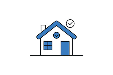 Simple house icon with blue roof and checkmarks indicating approval and completion status