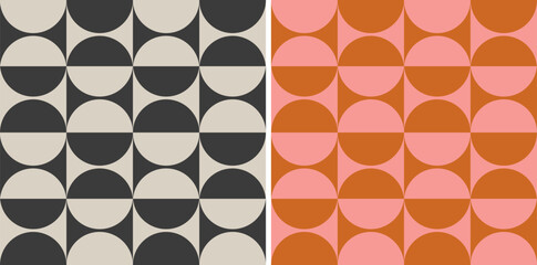 Vector set retro simple geometric seamless patterns in retro style. Vintage abstract geometric pattern in Bauhaus style.