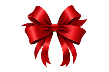 Red ribbon bow isolated on white background for festive decoration and gift wrapping visuals
