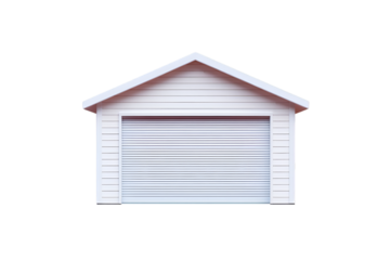 White garage structure isolated on white background for real estate and architecture visuals
