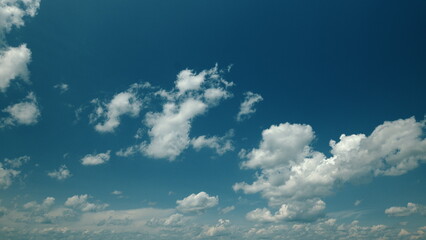Time lapse. A Beautiful Serene Cloudy Sky Overhead with a Vibrant and Bright Blue Background Above