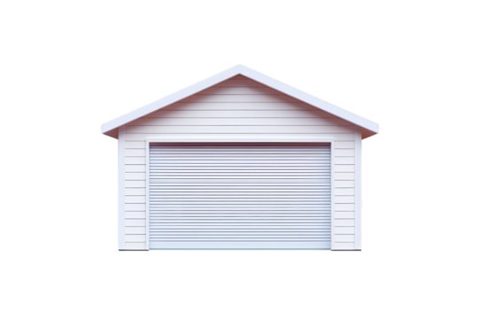 White garage structure isolated on white background for real estate and architecture visuals

