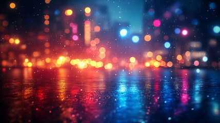 Obraz premium Rainy Night Cityscape Vibrant Reflections and Bokeh Lights