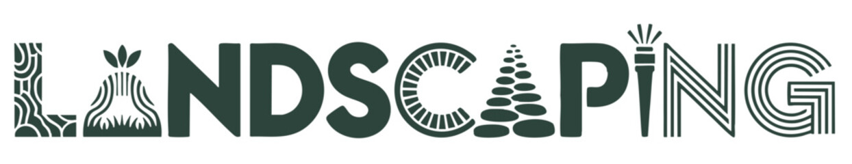 Creative Landscaping Typography Logo Illustration – Nature, Gardening, and Outdoor Design Word Art for Branding and Marketing