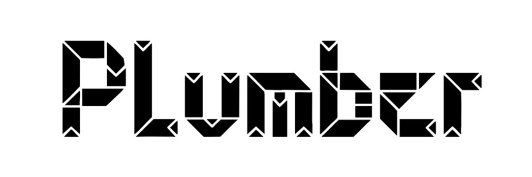 Geometric Modern "Plumber" Typography Black and White Vector Graphic for Professional Logo and Branding Design - Powered by Adobe