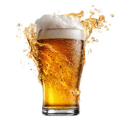 Beer splash in glass isolated on transparent background