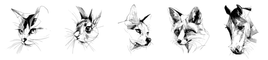 Abstract linear animals in monochrome