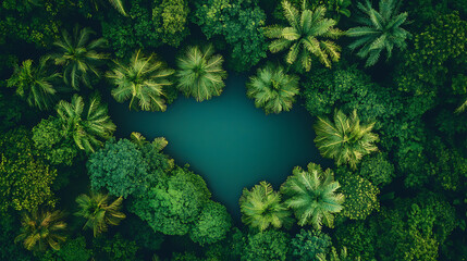 Aerial View of Lush Tropical Rainforest with Hidden Lagoon