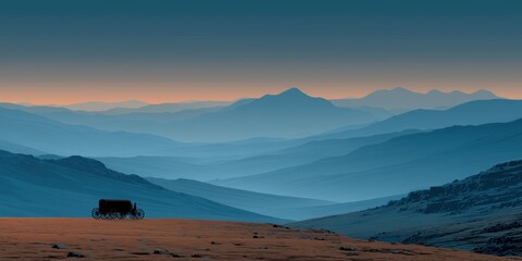 Historical Wagon with Majestic Mountains in the Background

