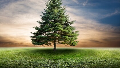 douglas fir tree on grass area on transparent background 3d illustration