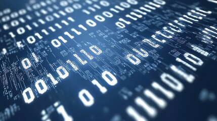 Close-up view of binary code on a dark background.