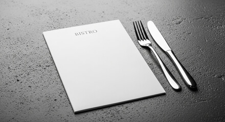 Bistro menu design template mockup with cutlery on dark concrete background