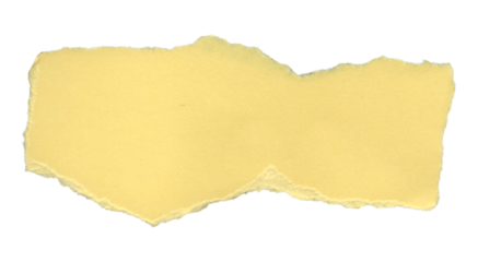 Horizontal yellow paper tear with irregular shape. A versatile piece for design accents and vintage projects. The edges show varied tearing, adding to its natural appearance.