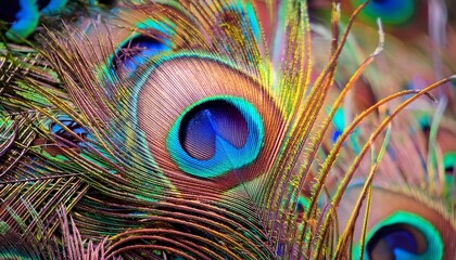 Fototapeta premium colorful peacock feathers shallow dof