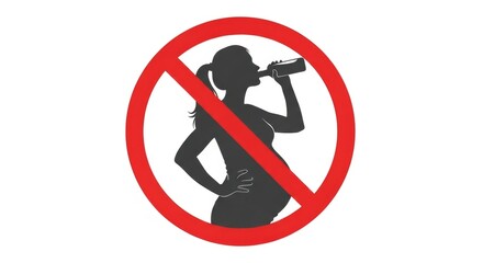 A red prohibition sign with a silhouette of a pregnant woman drinking from a bottle