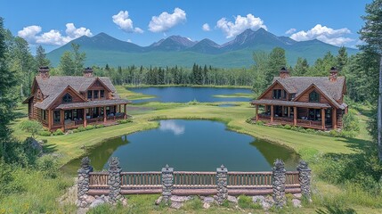 Twin Log Cabins Nestled in a Mountain Lake Paradise