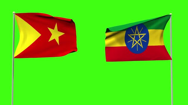 4k political, military conflict or war between Ethiopia and Tigray, 3d of Tigray vs Ethiopia, Flag waving in the loop animation on green screen, Disaster, nuclear war concept on chroma key