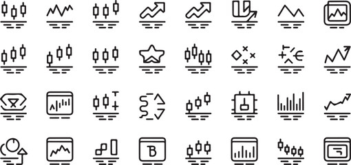 Financial chart icons with upward trends and data visualizations finance charts